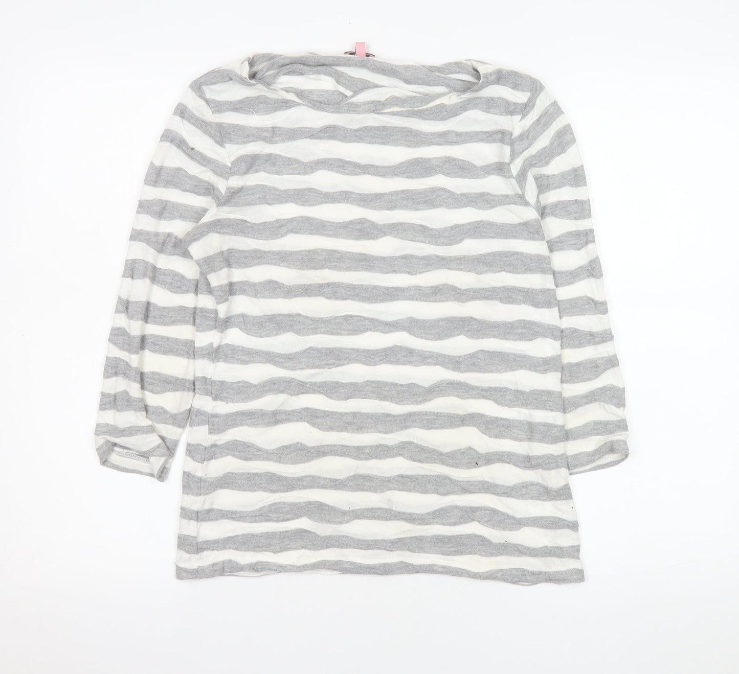 Phase Eight Women's Grey Striped Knit Boat Neck 3/4 Sleeve T-Shirt Size 12