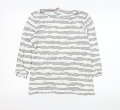 Phase Eight Women's Grey Striped Knit Boat Neck 3/4 Sleeve T-Shirt Size 12