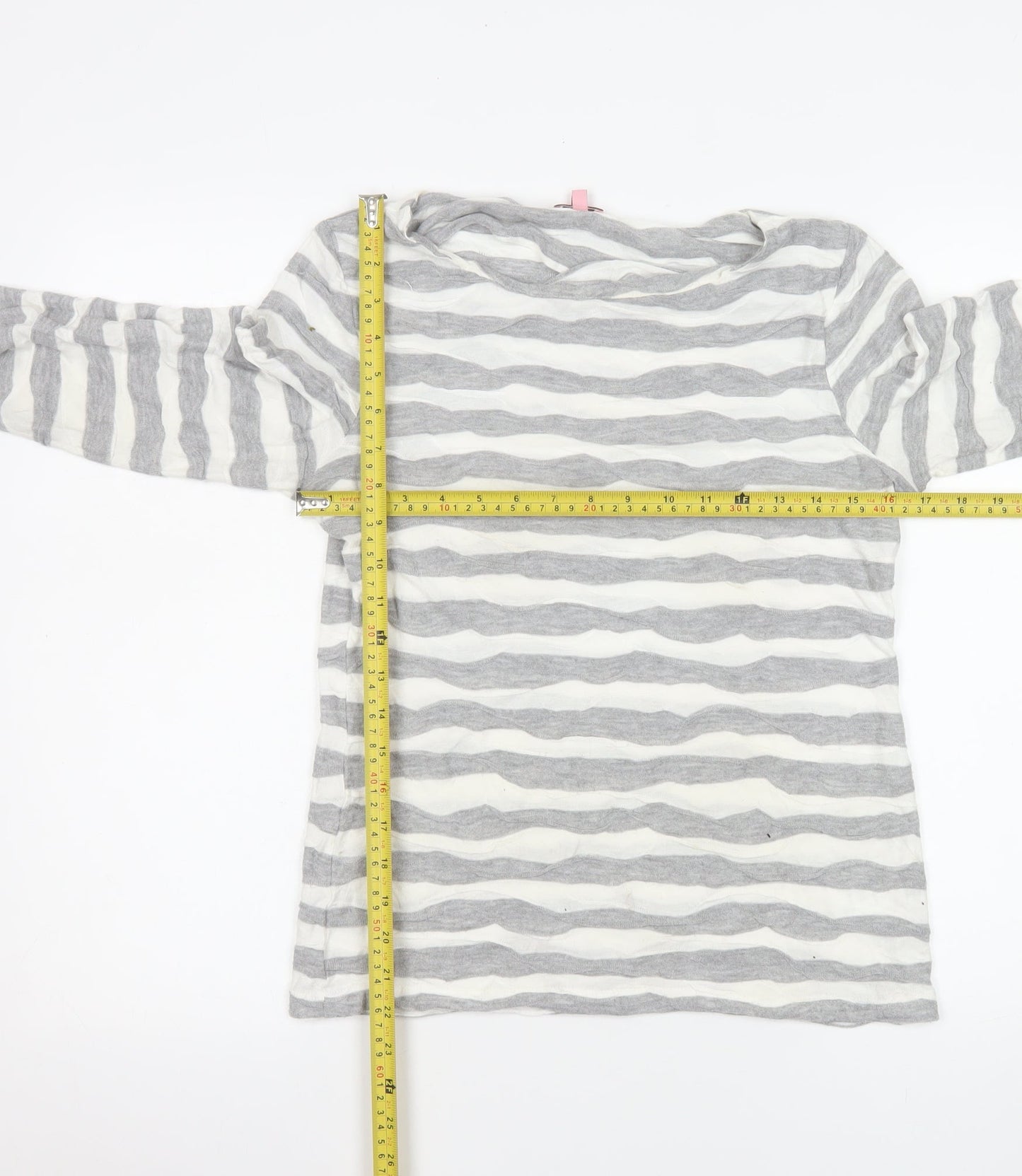 Phase Eight Women's Grey Striped Knit Boat Neck 3/4 Sleeve T-Shirt Size 12