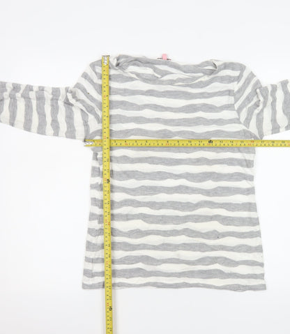 Phase Eight Women's Grey Striped Knit Boat Neck 3/4 Sleeve T-Shirt Size 12