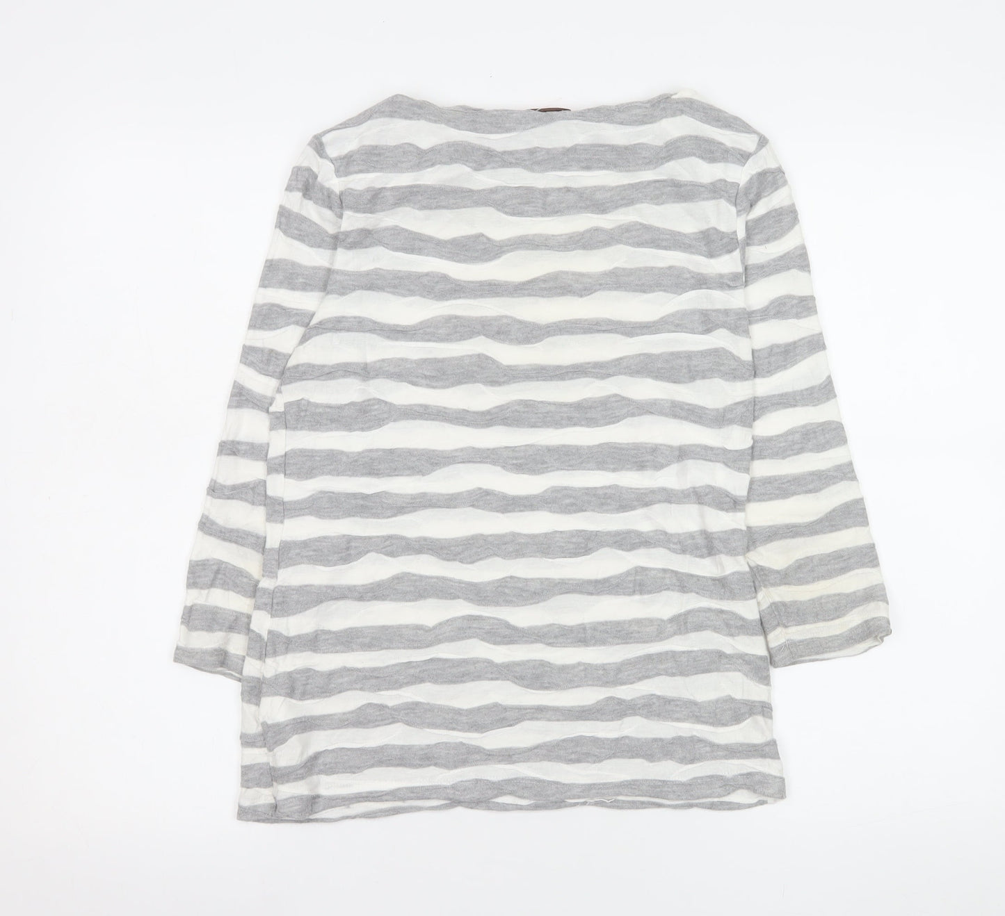 Phase Eight Women's Grey Striped Knit Boat Neck 3/4 Sleeve T-Shirt Size 12