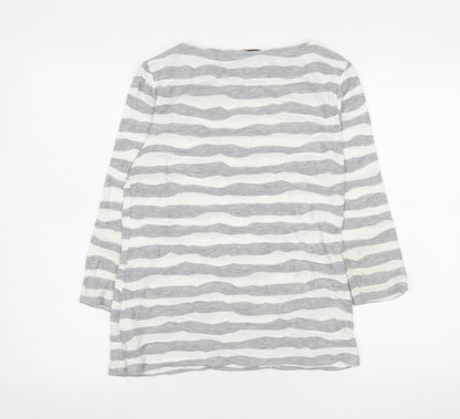 Phase Eight Women's Grey Striped Knit Boat Neck 3/4 Sleeve T-Shirt Size 12