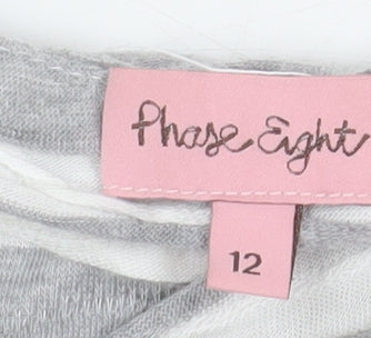 Phase Eight Women's Grey Striped Knit Boat Neck 3/4 Sleeve T-Shirt Size 12