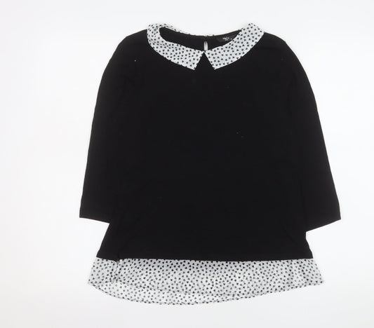 M&Co Women’s Black Polka Dot Collar Tunic Blouse Petite Size 12