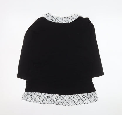 M&Co Women’s Black Polka Dot Collar Tunic Blouse Petite Size 12