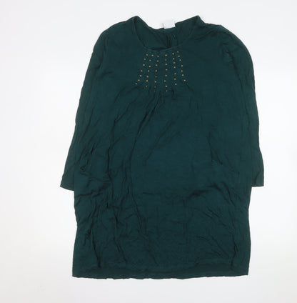 Together Women Green Size 14 Shift Dress Studded Long Sleeve
