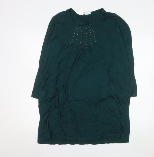 Together Women Green Size 14 Shift Dress Studded Long Sleeve