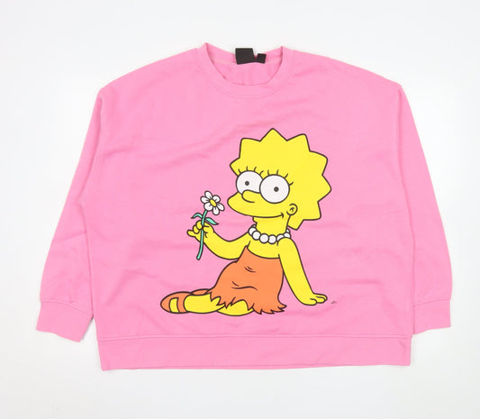 Womens UK Size XL The Simpsons Pink Pullover Sweatshirt