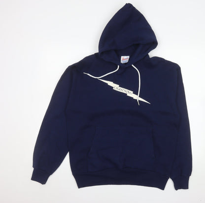 Mens UK Size L Hanes Blue Pullover Hoodie