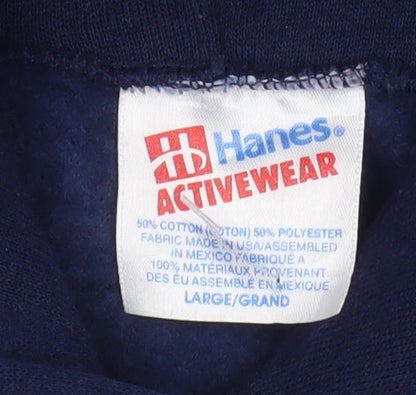 Mens UK Size L Hanes Blue Pullover Hoodie