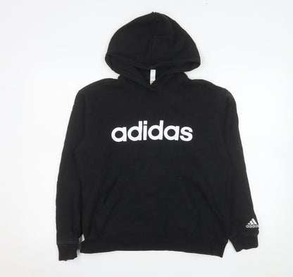 Adidas Girls Black Pullover Hoodie Size 14 Years Cotton Logo Sweatshirt