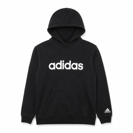 Front view of Adidas girls’ black pullover hoodie, size 14, years cotton logo sweatshirt