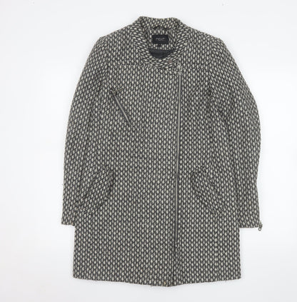 Next Women's Grey Wool Blend Biker Coat Size 6 Asymmetric Zip