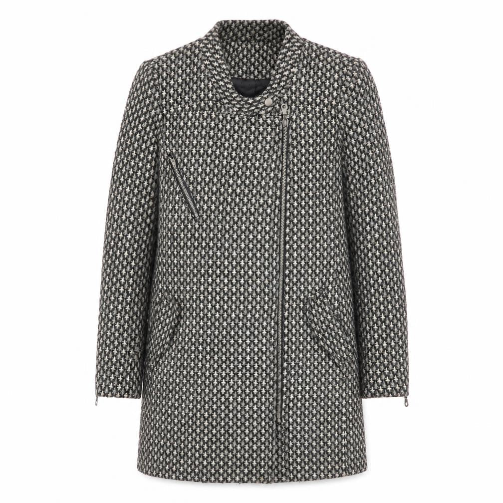 Next Women's Grey Wool Blend Biker Coat Size 6 Asymmetric Zip