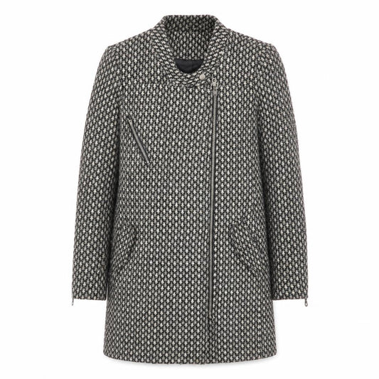 Next Women's Grey Wool Blend Biker Coat Size 6 Asymmetric Zip