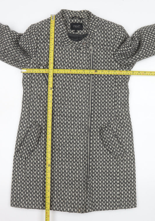 Next Women's Grey Wool Blend Biker Coat Size 6 Asymmetric Zip