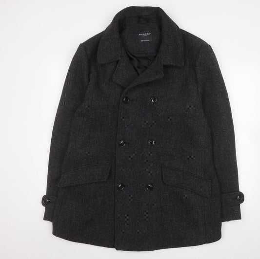 Primark Men's Grey Wool Blend Pea Coat XL