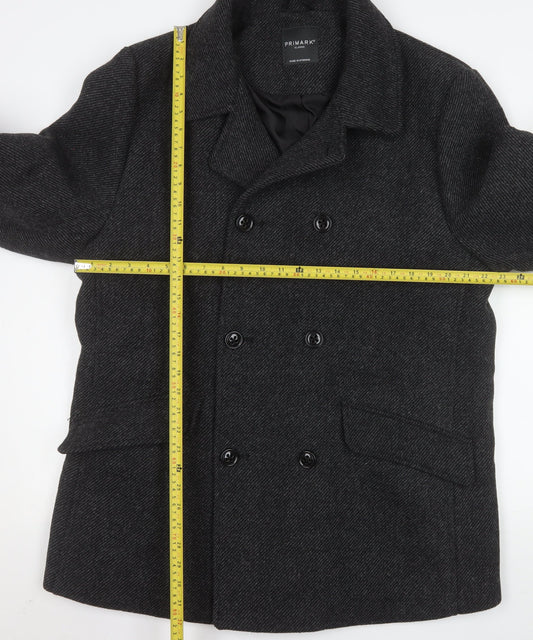 Primark Men's Grey Wool Blend Pea Coat XL