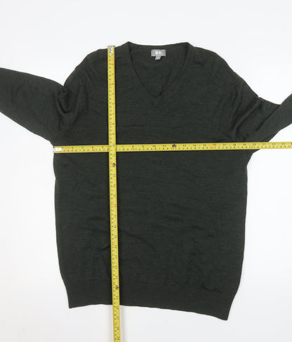 Uniqlo Men's Green Wool V-Neck Pullover Jumper Size M