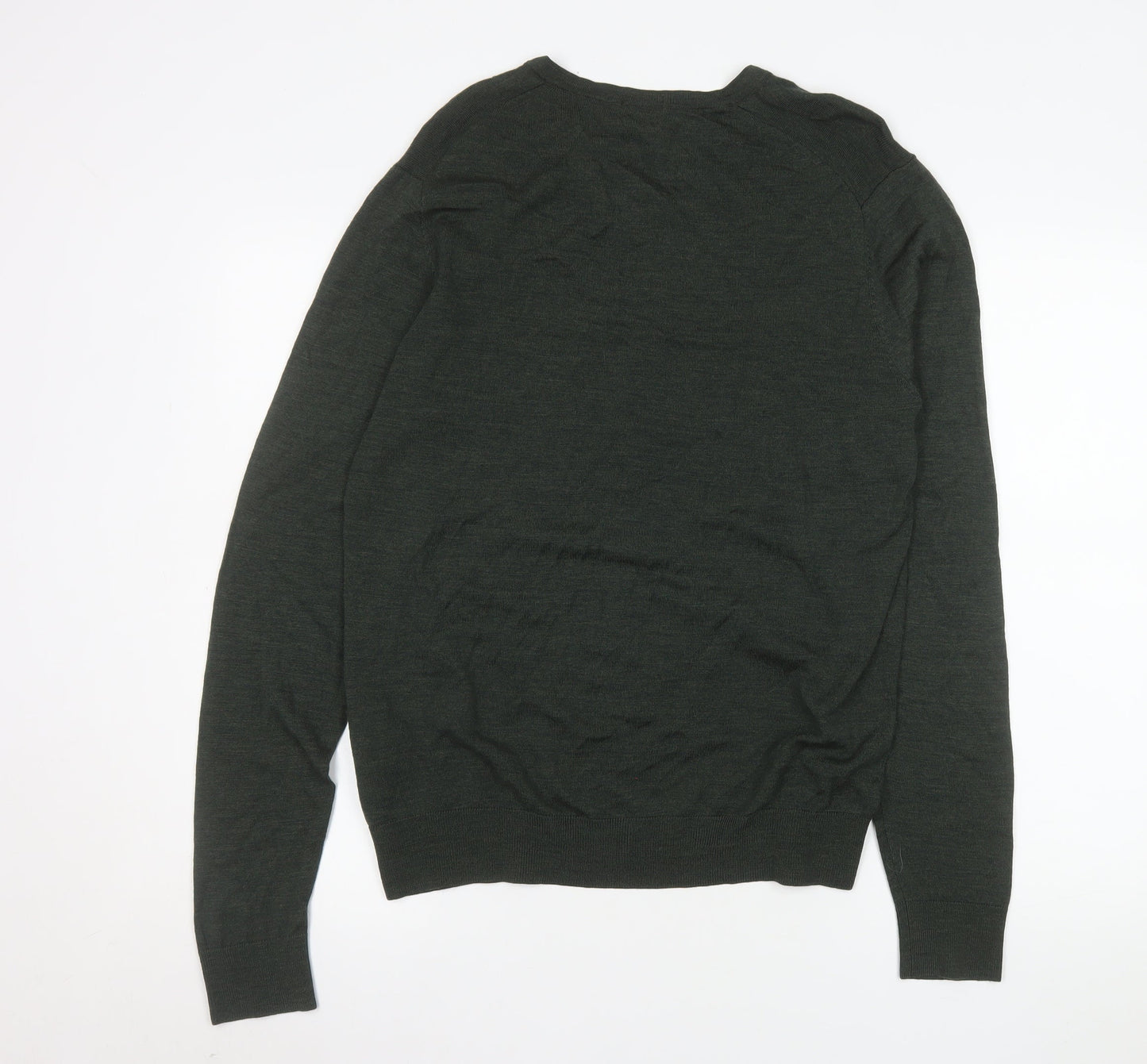 Uniqlo Men's Green Wool V-Neck Pullover Jumper Size M