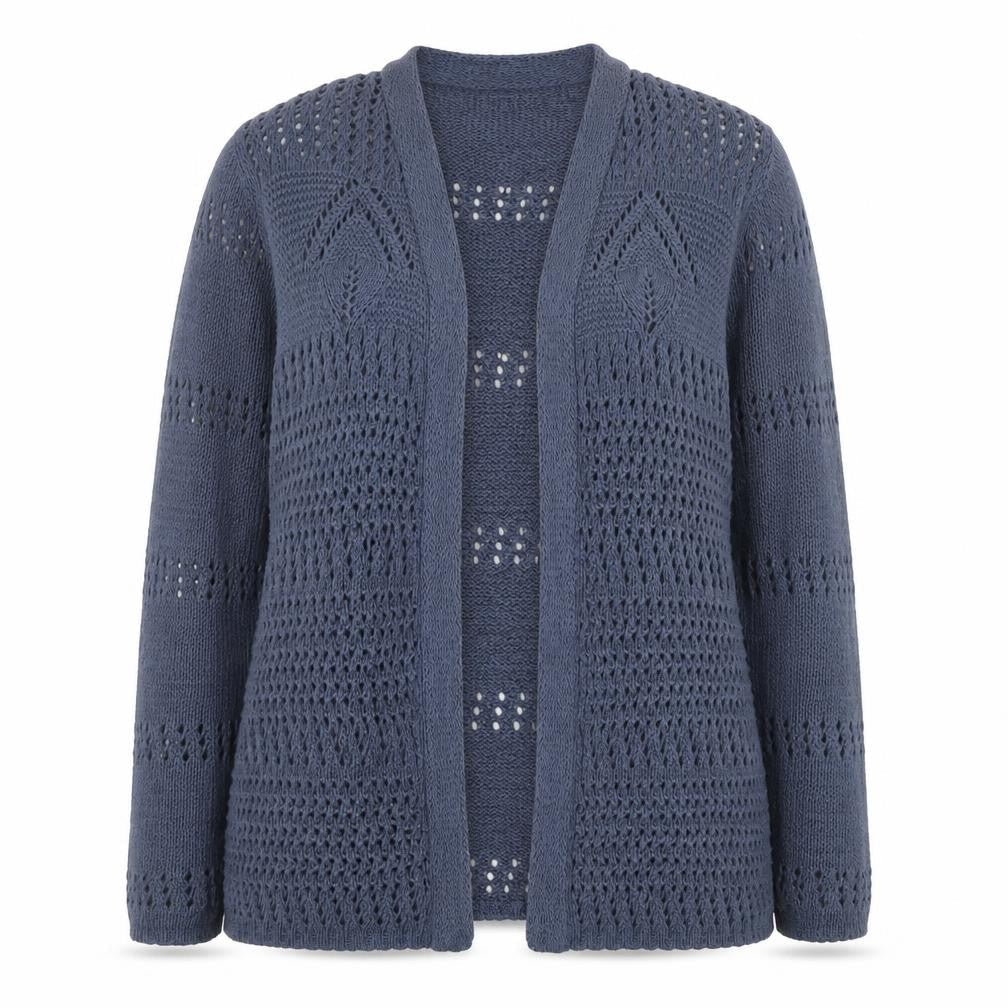 Isle Essentials Womens Blue Open Knit Long Sleeve Cardigan Size 14-16
