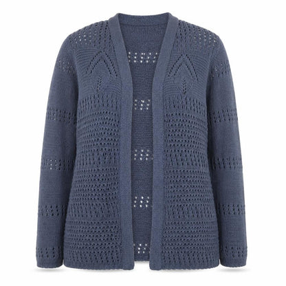 Isle Essentials Womens Blue Open Knit Long Sleeve Cardigan Size 14-16
