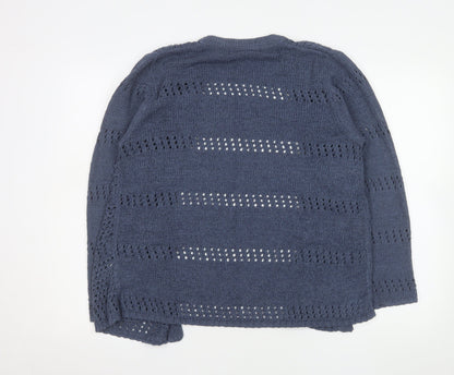 Isle Essentials Womens Blue Open Knit Long Sleeve Cardigan Size 14-16