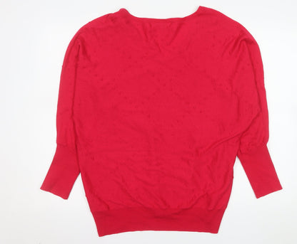 Next Women Red V-Neck Long Sleeve Jersey Blouse Size L