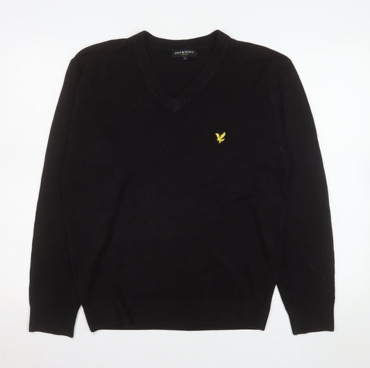 Lyle & Scott Men's Black Wool V-Neck Jumper Size L Classic Knit