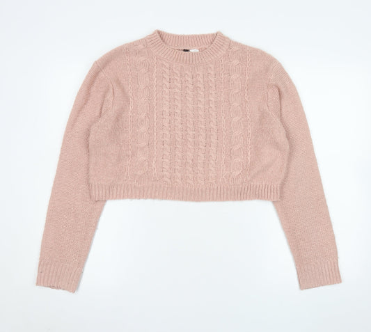 H&M Divided Women’s Pink Cable Knit Cropped Jumper Size S