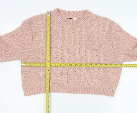 H&M Divided Women’s Pink Cable Knit Cropped Jumper Size S