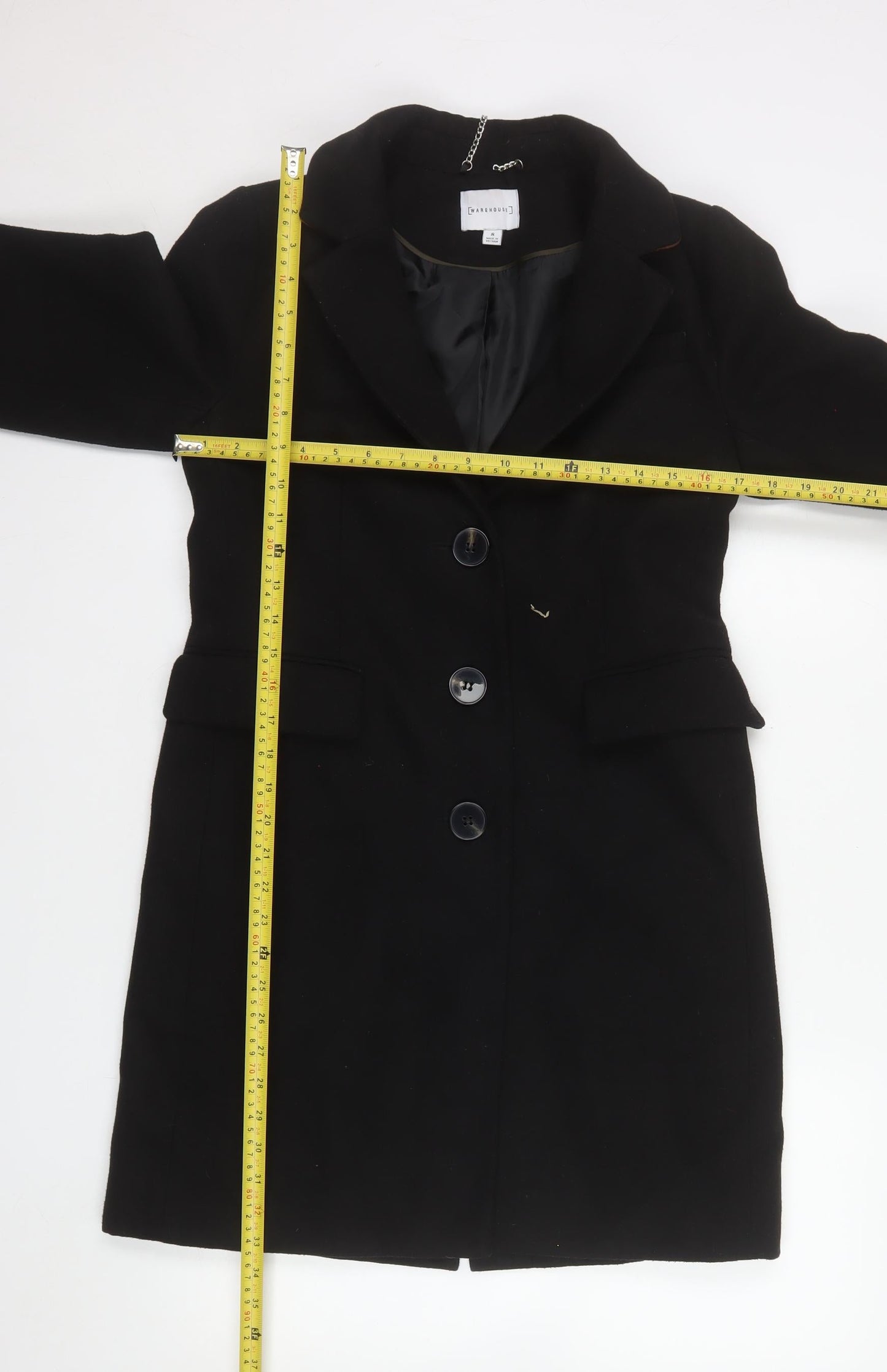Womens UK Size 8 Warehouse Black Overcoat