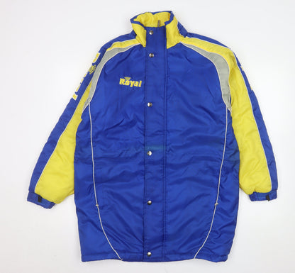Royal Men's Blue and Yellow Lined Waterproof Parka Jacket Size S