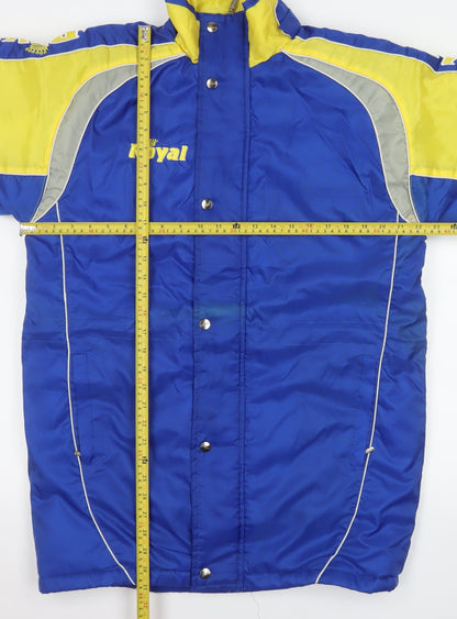 Royal Men's Blue and Yellow Lined Waterproof Parka Jacket Size S