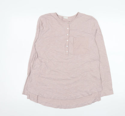 Oysho Womens Pink Long Sleeve Henley Button-Up Cotton Top M