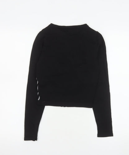 Jane Norman Women's Black Geometric Zip Knit Cropped Jacket Size 8