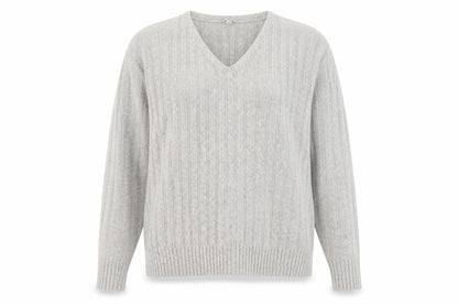Gap Women's Grey M V-Neck Ribbed Wool Blend Pullover Jumper