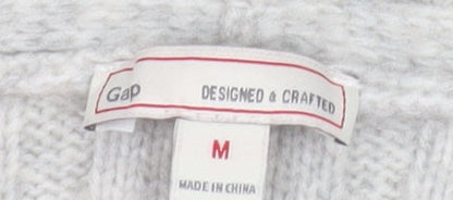 Gap Women's Grey M V-Neck Ribbed Wool Blend Pullover Jumper