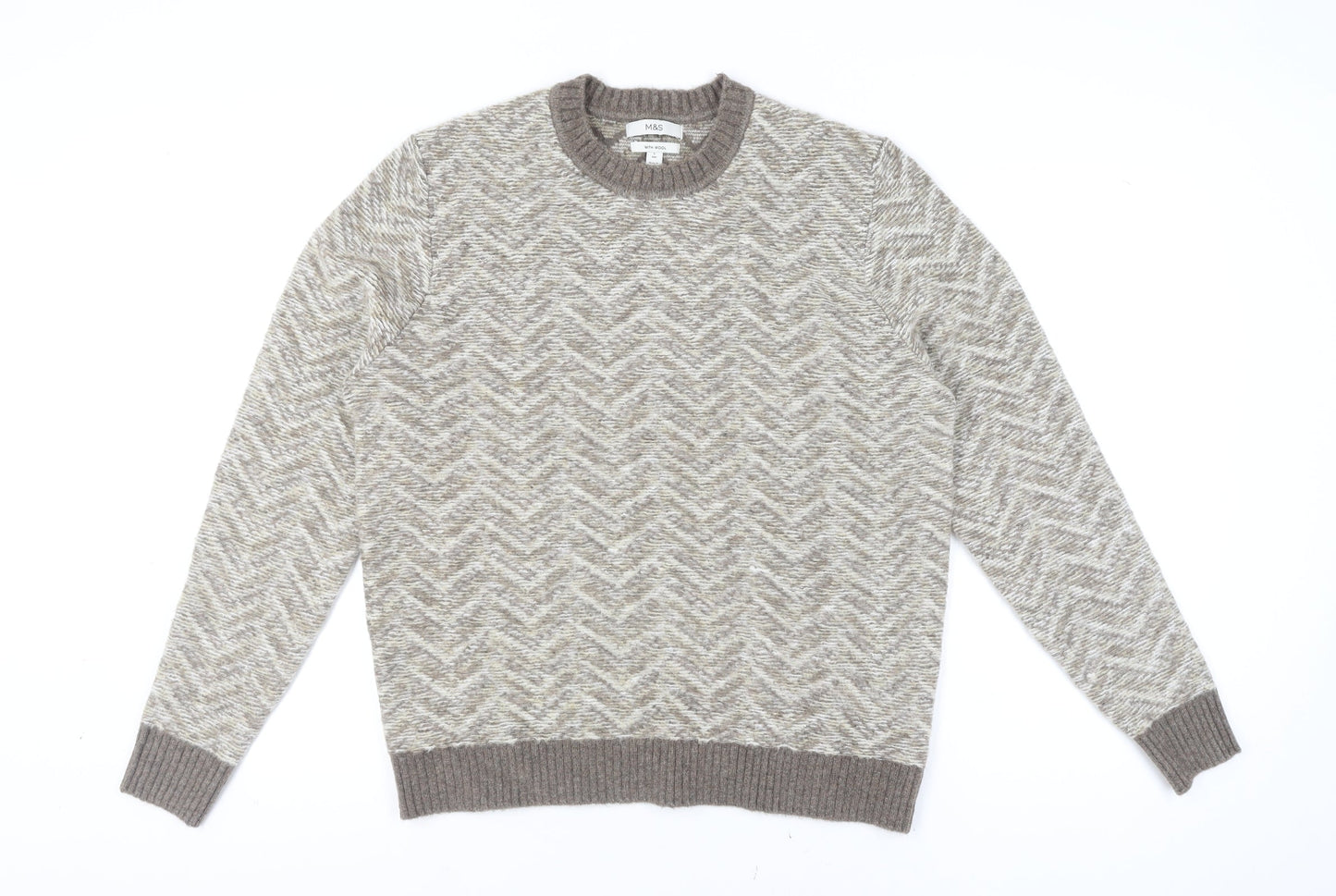 Mens UK Size L Marks and Spencer Beige Pullover Jumper