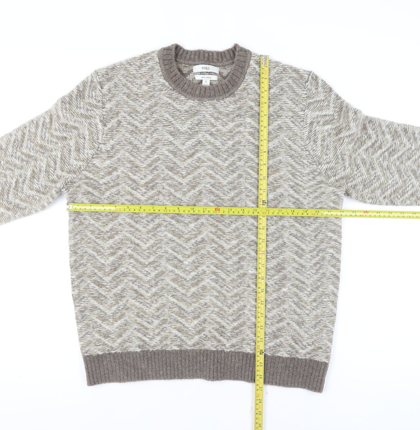 Mens UK Size L Marks and Spencer Beige Pullover Jumper