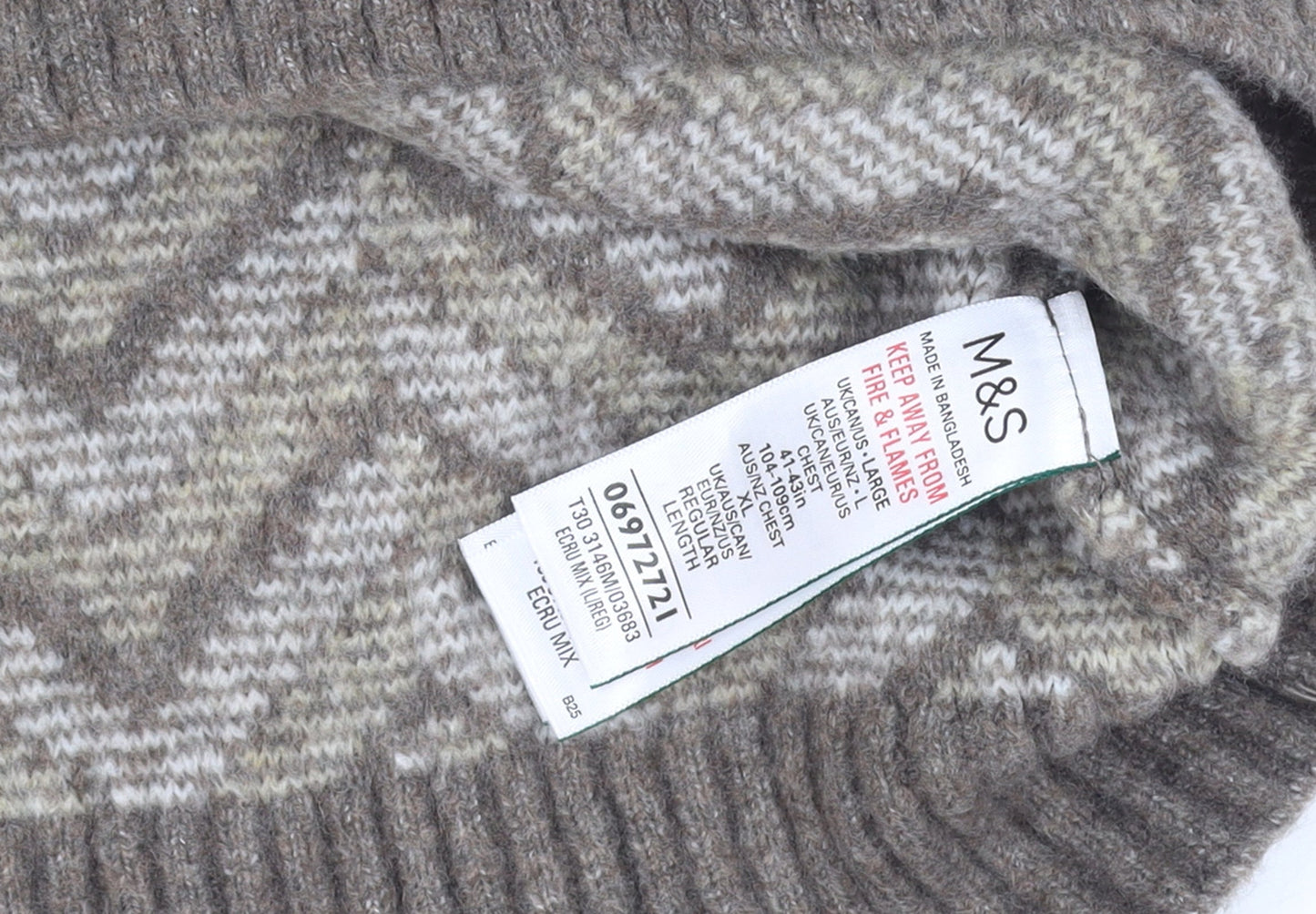 Mens UK Size L Marks and Spencer Beige Pullover Jumper