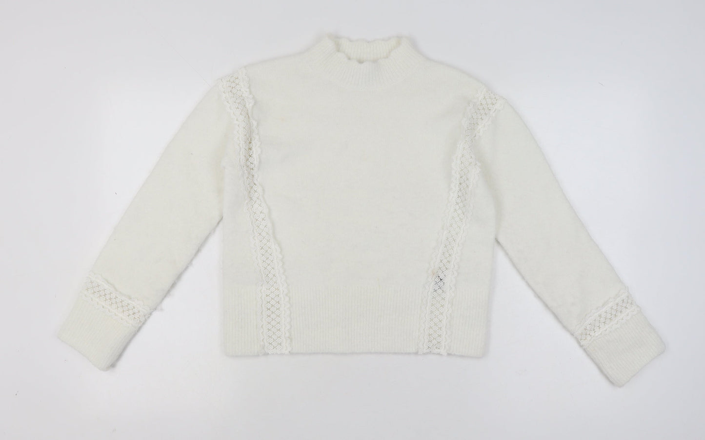 Marks and Spencer Women Ivory Mock Neck Lace Knit Pullover Jumper XS