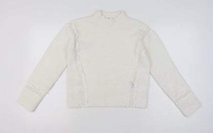 Marks and Spencer Women Ivory Mock Neck Lace Knit Pullover Jumper XS