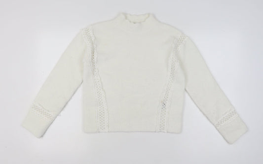 Marks and Spencer Women Ivory Mock Neck Lace Knit Pullover Jumper XS