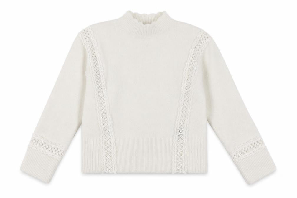 Marks and Spencer Women Ivory Mock Neck Lace Knit Pullover Jumper XS