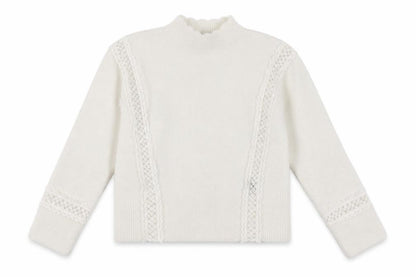 Marks and Spencer Women Ivory Mock Neck Lace Knit Pullover Jumper XS