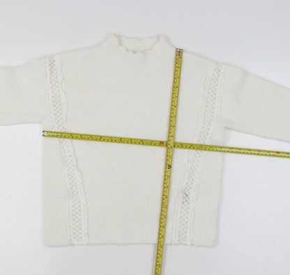 Marks and Spencer Women Ivory Mock Neck Lace Knit Pullover Jumper XS