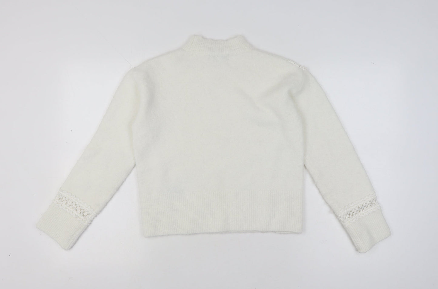 Marks and Spencer Women Ivory Mock Neck Lace Knit Pullover Jumper XS