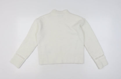 Marks and Spencer Women Ivory Mock Neck Lace Knit Pullover Jumper XS