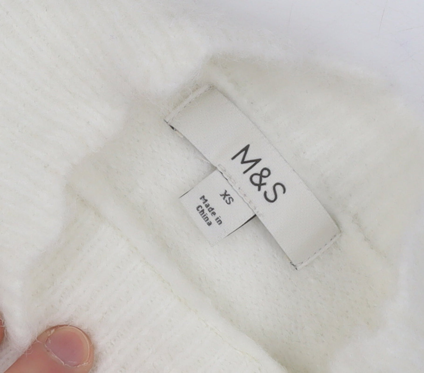 Marks and Spencer Women Ivory Mock Neck Lace Knit Pullover Jumper XS